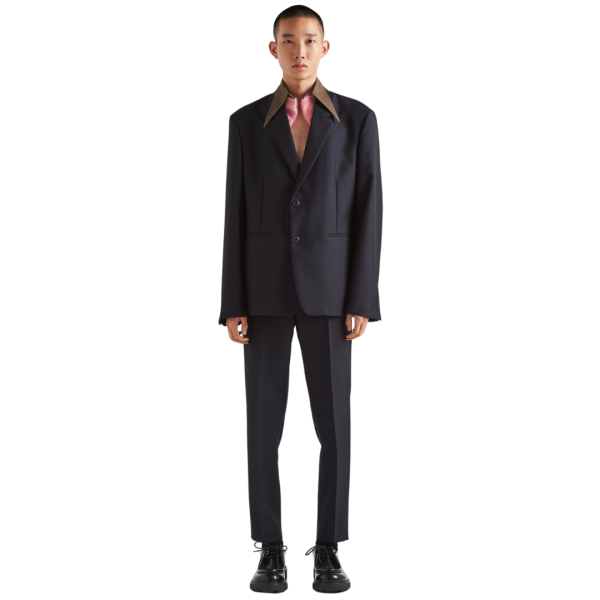 Pantalon extra slim PRADA laine mohair bleu marine