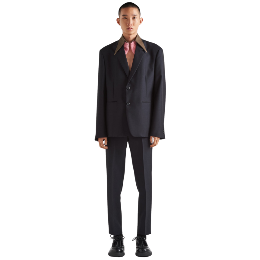 Pantalon extra slim PRADA laine mohair bleu marine