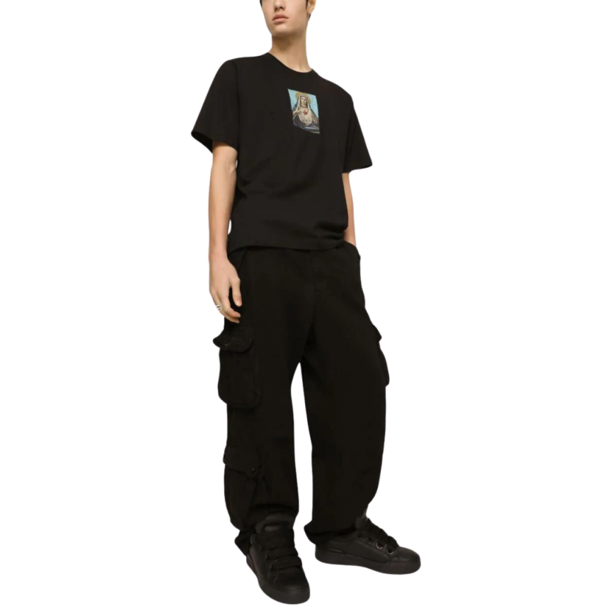 T-shirt DOLCE & GABBANA col rond coton imprimé graphique Vierge Strass