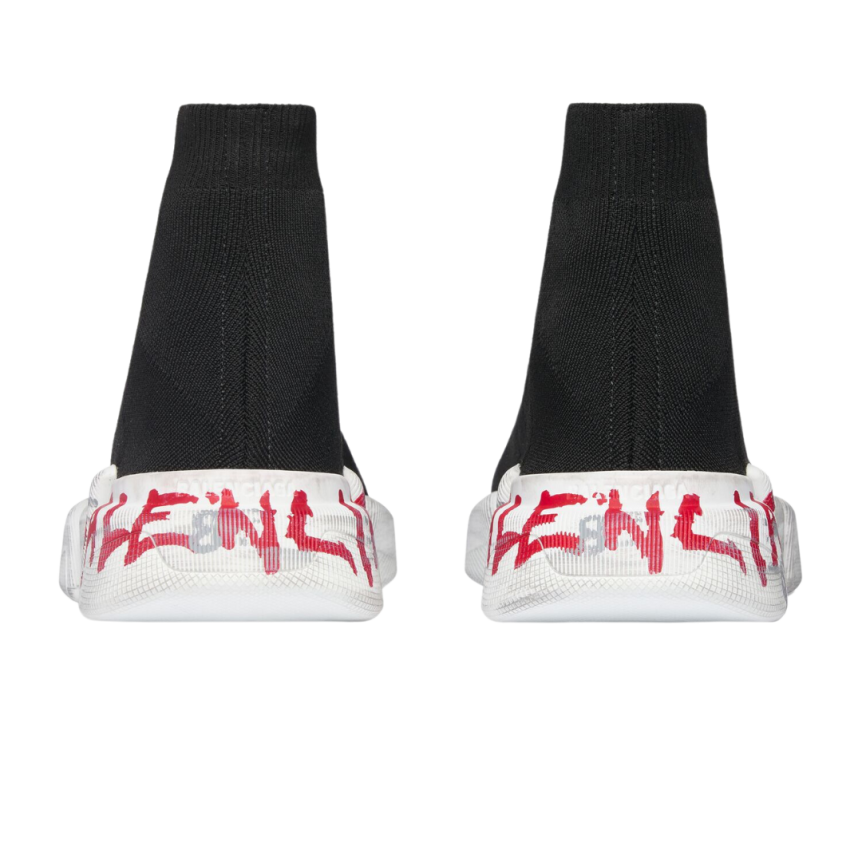 Sneaker BALENCIAGA Speed 2.0 Graffiti maille recyclée noire semelle blanc rouge