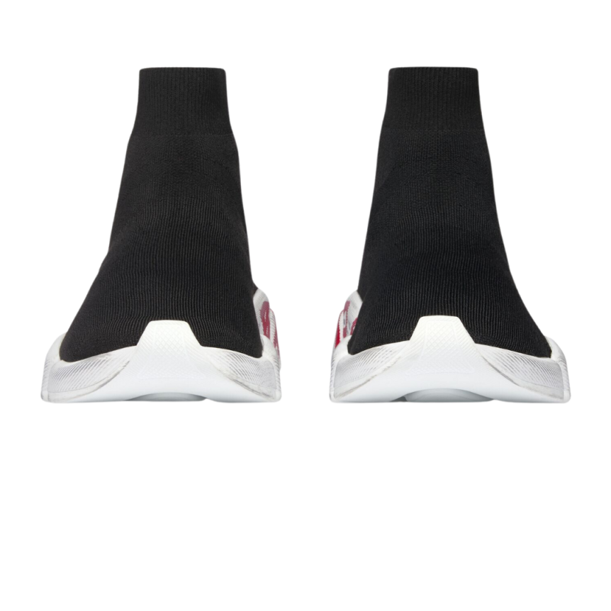 Sneaker BALENCIAGA Speed 2.0 Graffiti maille recyclée noire semelle blanc rouge