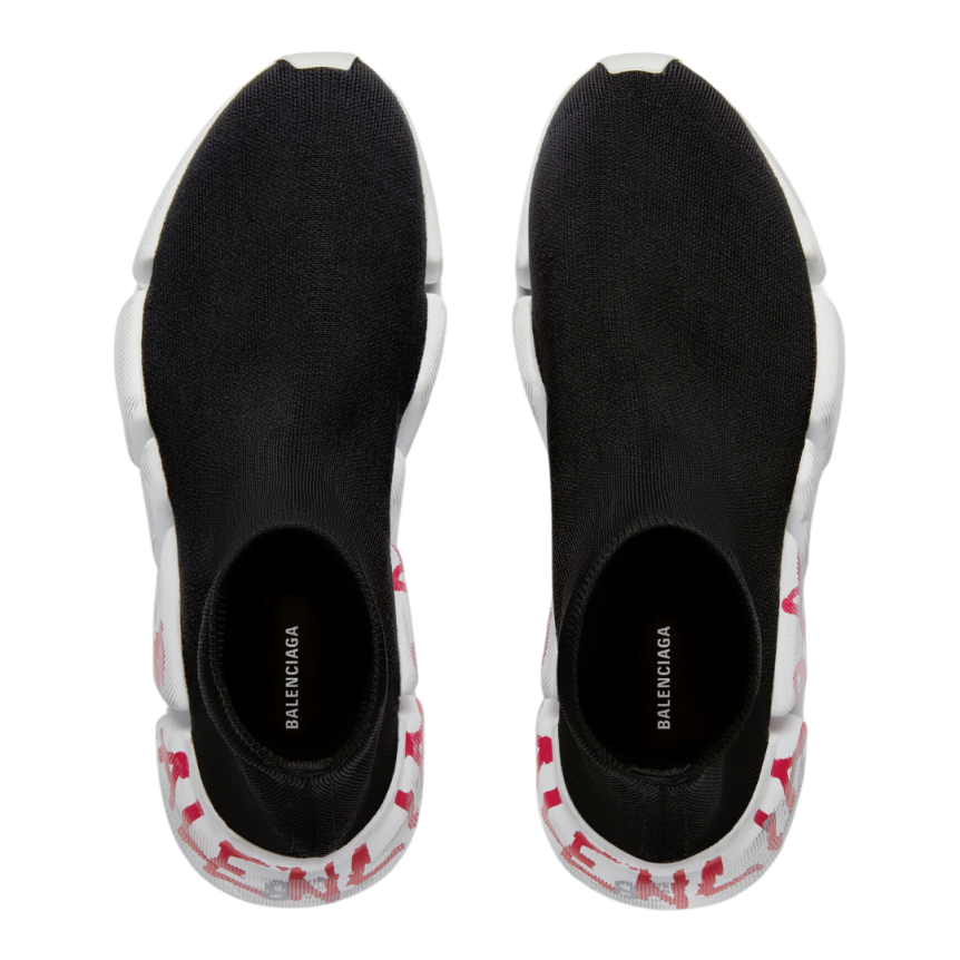 Sneaker BALENCIAGA Speed 2.0 Graffiti maille recyclée noire semelle blanc rouge