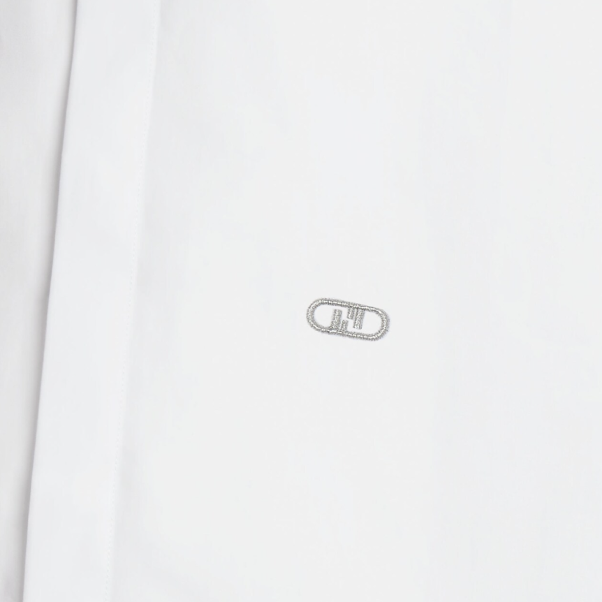 Chemise manches longues coton blanc col italien logo Fendi O'Clock