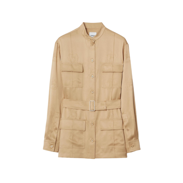 Surchemise saharienne BURBERRY Solange soie beige logo EKD