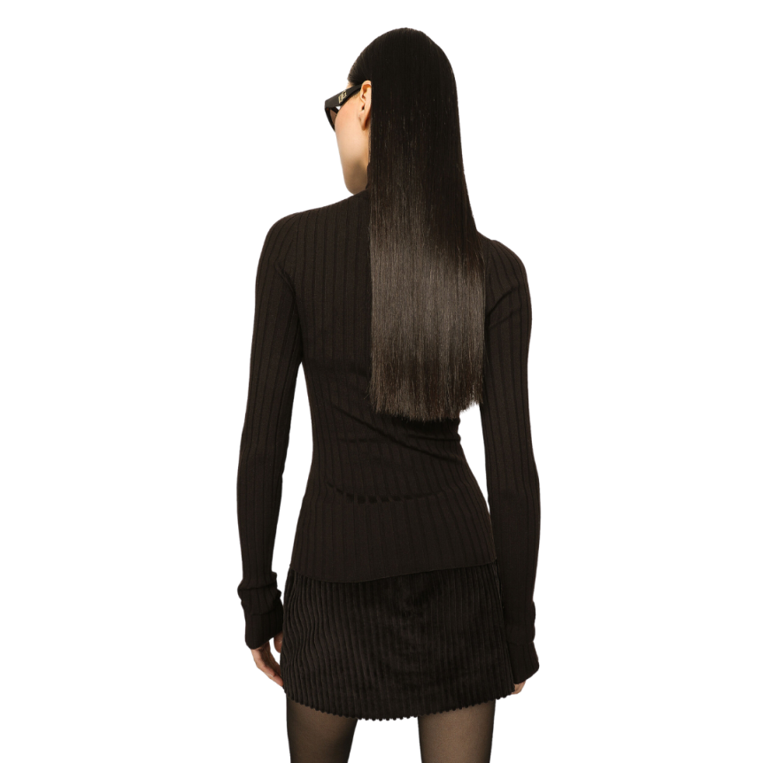 Pull col roulé DOLCE & GABBANA cachemire côtelé marron foncé