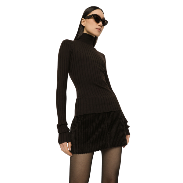 Pull col roulé DOLCE & GABBANA cachemire côtelé marron foncé