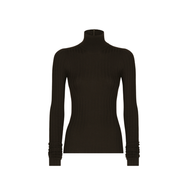Pull col roulé DOLCE & GABBANA cachemire côtelé marron foncé