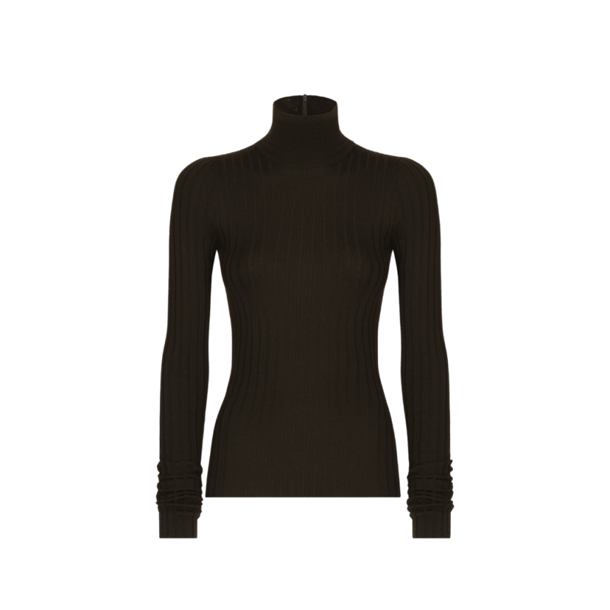 Pull col roulé DOLCE & GABBANA cachemire côtelé marron foncé