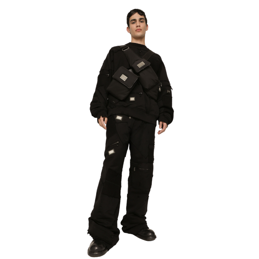 Sac Ceinture DOLCE & GABBANA Banane Nylon noir Plaque métal