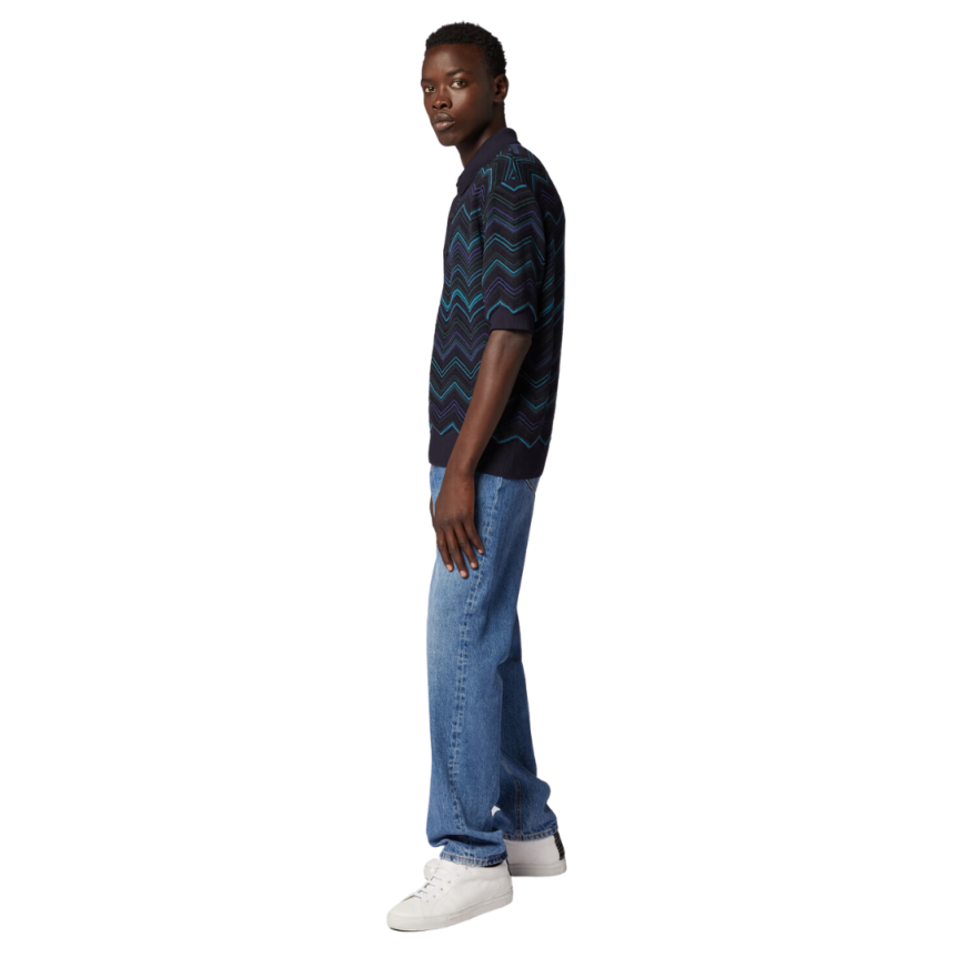 Polo manche courte MISSONI coton mélangé bleu marine chevrons