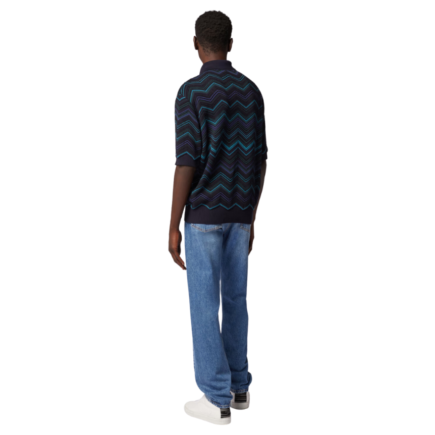 Polo manche courte MISSONI coton mélangé bleu marine chevrons