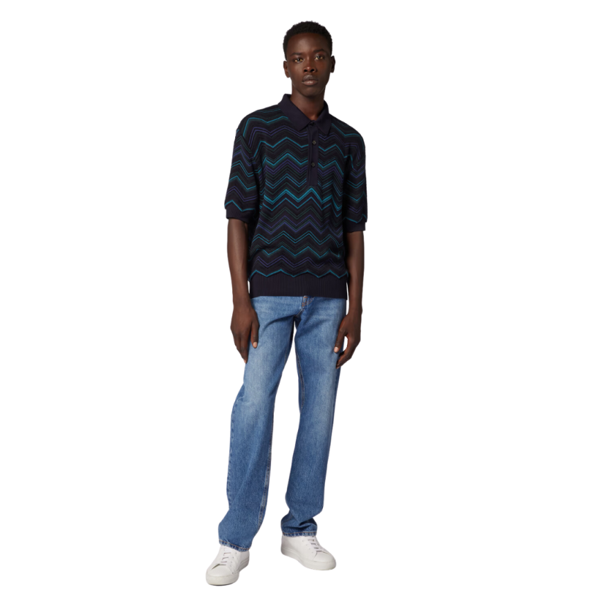 Polo manche courte MISSONI coton mélangé bleu marine chevrons