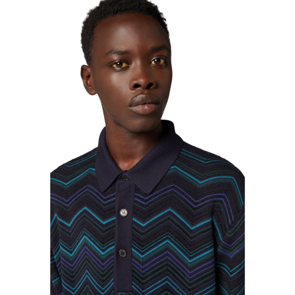 Polo manche courte MISSONI coton mélangé bleu marine chevrons