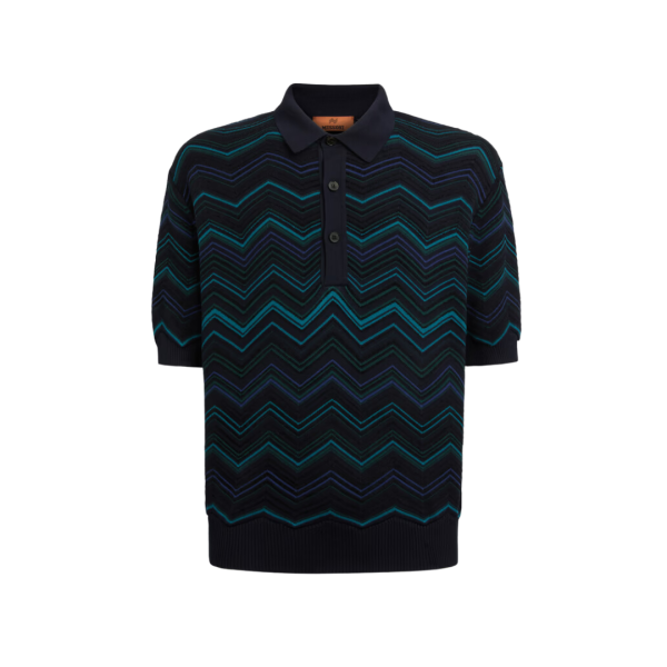 Polo manche courte MISSONI coton mélangé bleu marine chevrons
