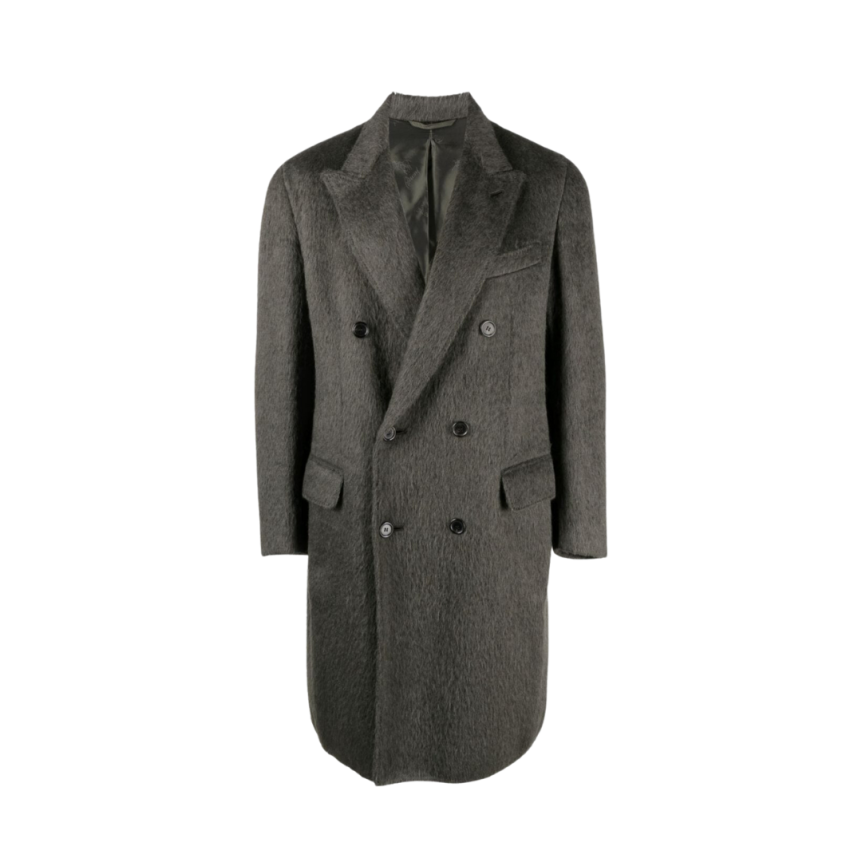 Manteau croisé BRIONI laine mélangée alpaga vert sapin
