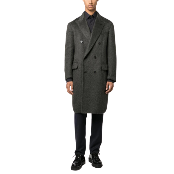 Manteau croisé BRIONI laine mélangée alpaga vert sapin