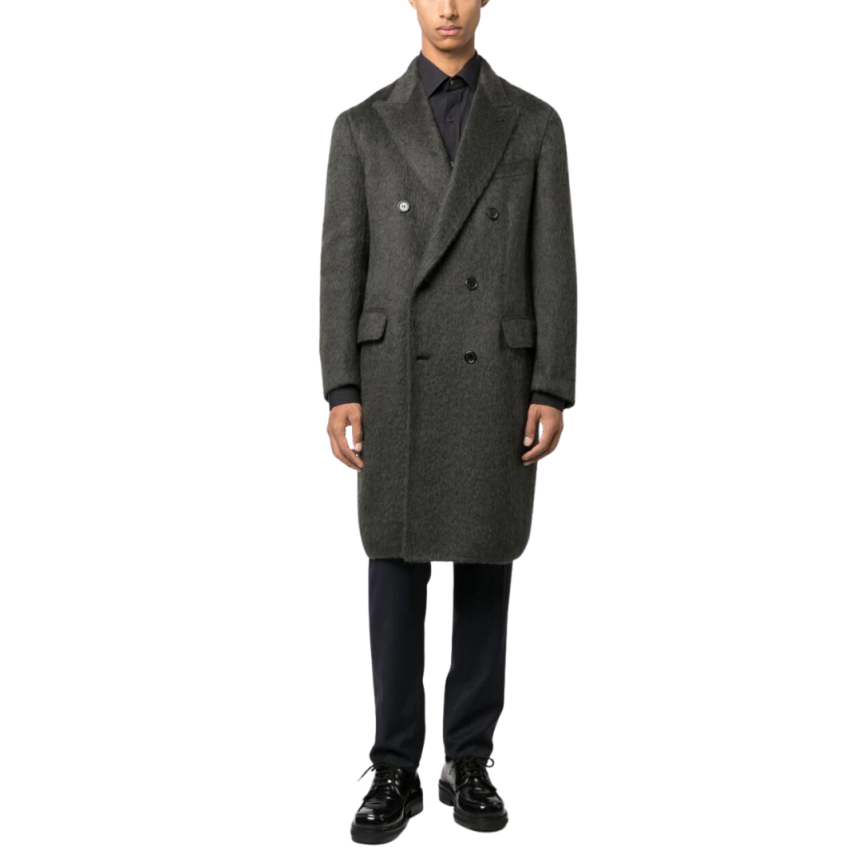 Manteau croisé BRIONI laine mélangée alpaga vert sapin