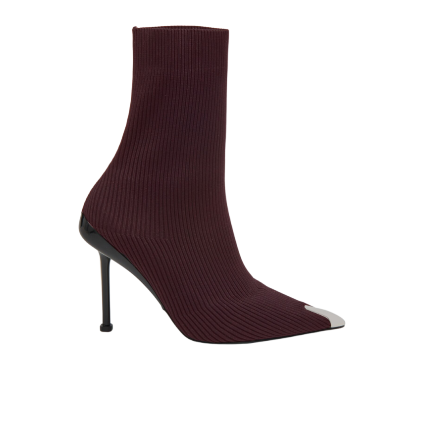 Bottines Talon ALEXANDER MCQUEEN Maille Slash Violet bordeaux bout métal