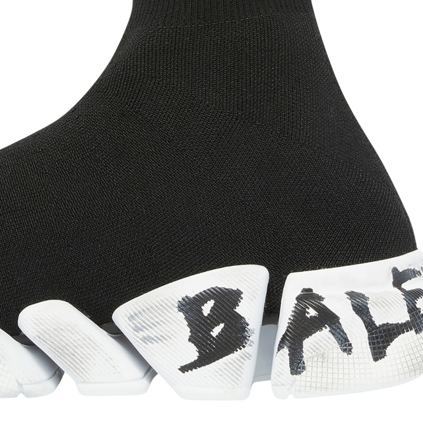 Sneaker BALENCIAGA Speed 2.0 Graffiti maille noir semelle blanche tag noir