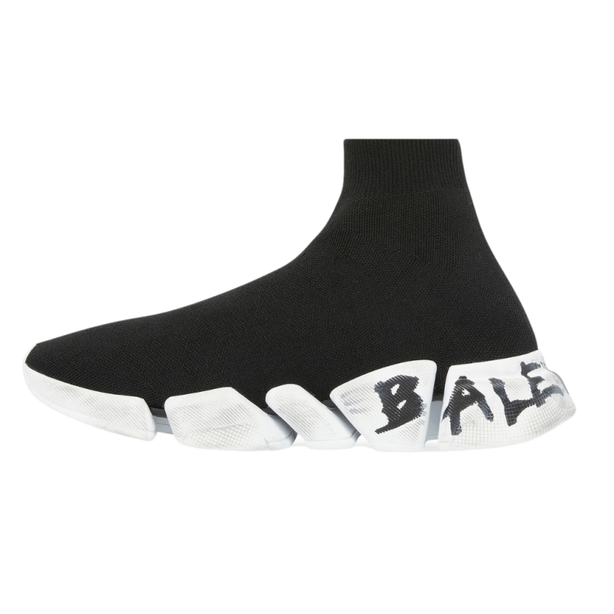 Sneaker BALENCIAGA Speed 2.0 Graffiti maille noir semelle blanche tag noir