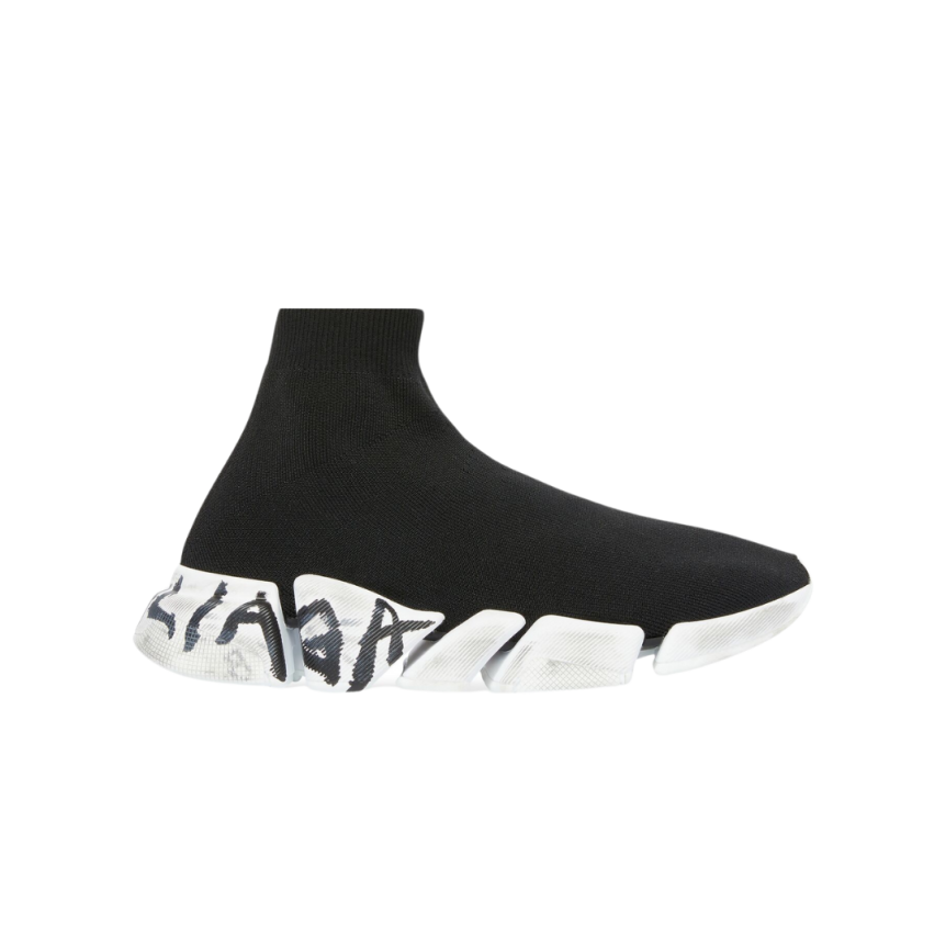 Sneaker BALENCIAGA Speed 2.0 Graffiti maille noir semelle blanche tag noir