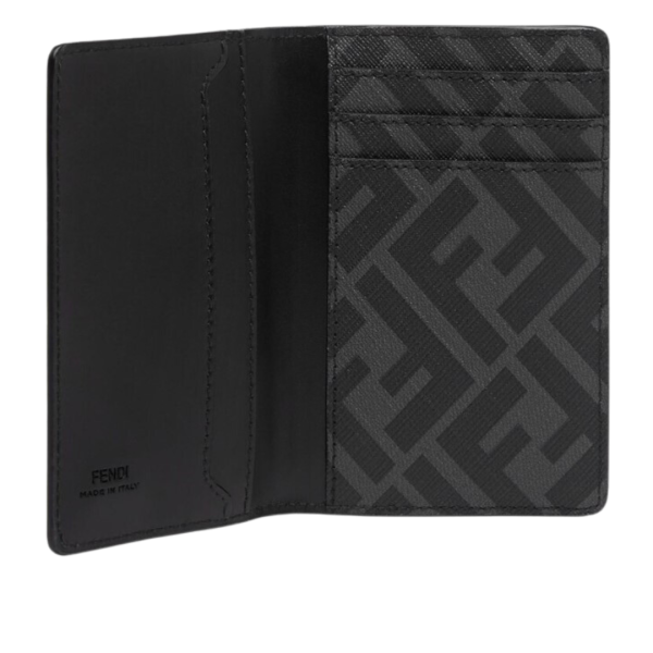 Porte-cartes compact à rabat FENDI cuir noir Tissu FF gris
