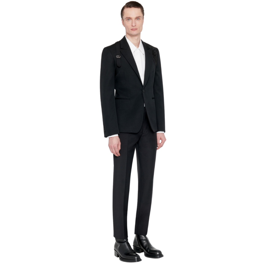 Veste Simple Boutonnage ALEXANDER MCQUEEN laine Harnais Broderie Noir