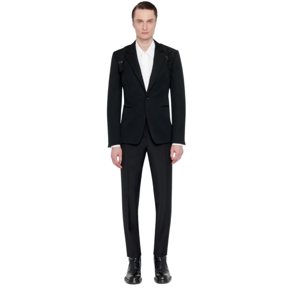 Veste Simple Boutonnage ALEXANDER MCQUEEN laine Harnais Broderie Noir
