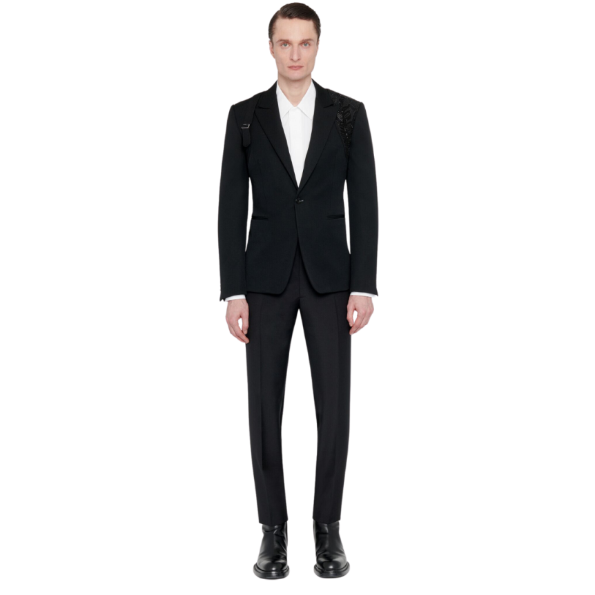 Veste Simple Boutonnage ALEXANDER MCQUEEN laine Harnais Broderie Noir