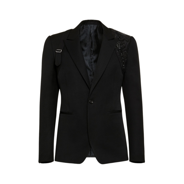 Veste Simple Boutonnage ALEXANDER MCQUEEN laine Harnais Broderie Noir