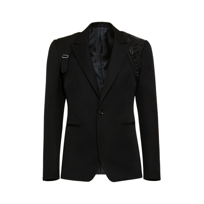 Veste Simple Boutonnage ALEXANDER MCQUEEN laine Harnais Broderie Noir