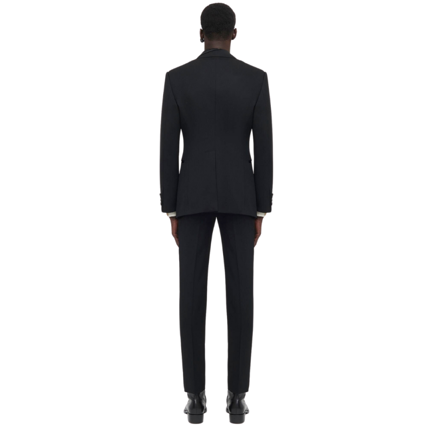 Veste simple bouton ALEXANDER MCQUEEN trompe l'oeil laine noire col satin