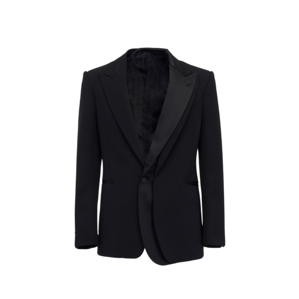Veste simple bouton ALEXANDER MCQUEEN trompe l'oeil laine noire col satin
