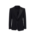 Veste simple bouton trompe l'oeil laine noire col satin