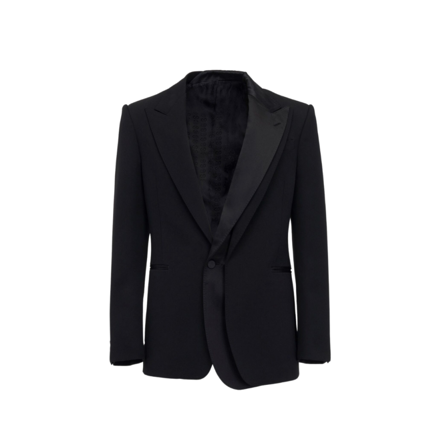 Veste simple bouton ALEXANDER MCQUEEN trompe l'oeil laine noire col satin