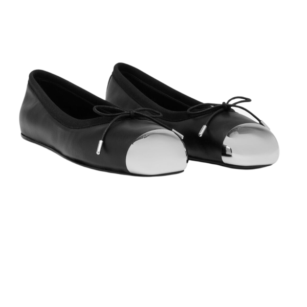 Ballerine ALEXANDER MCQUEEN Punk cuir noir bout métal arrondi argent