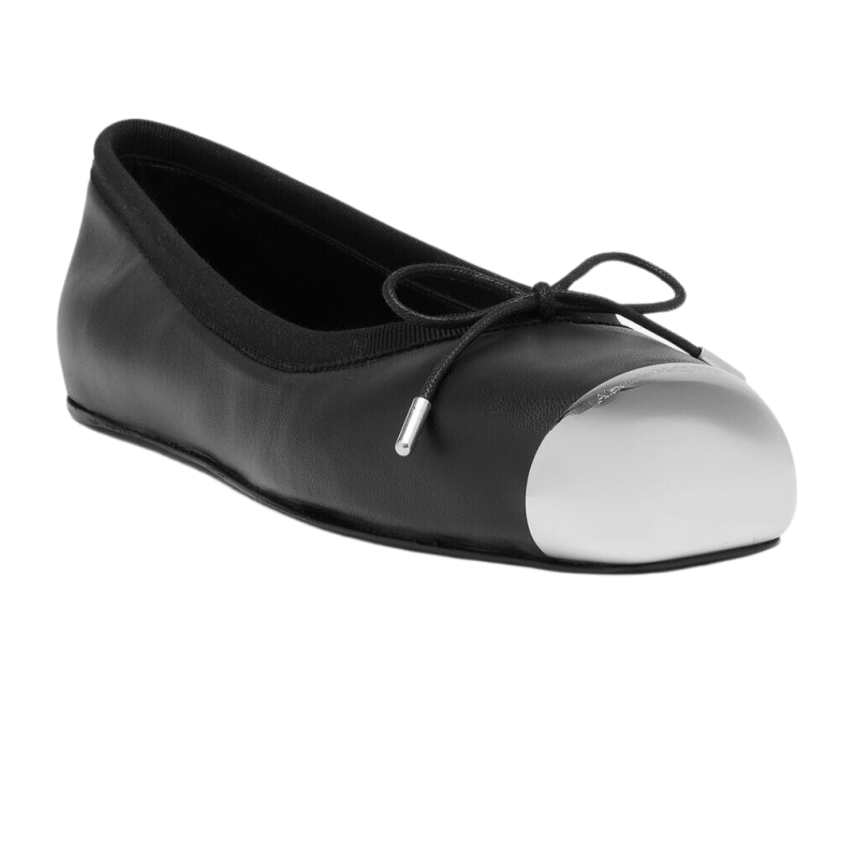 Ballerine ALEXANDER MCQUEEN Punk cuir noir bout métal arrondi argent