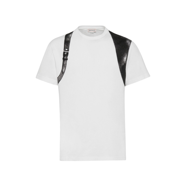 T-shirt ALEXANDER MCQUEEN Harness jersey coton blanc harnais noir
