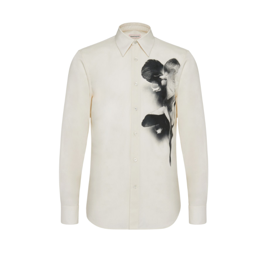 Chemise ALEXANDER MCQUEEN popeline coton ivoire Orchidée noire