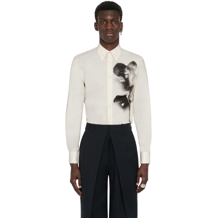 Chemise ALEXANDER MCQUEEN popeline coton ivoire Orchidée noire