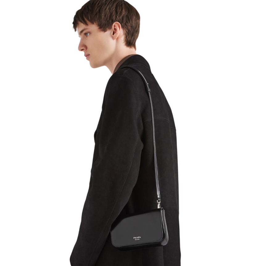 Mini sac  PRADA bandoulière cuir glacé noir