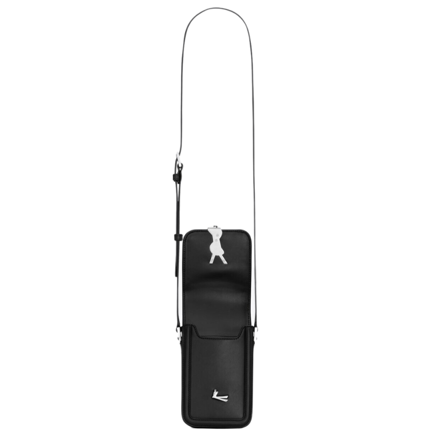 SAINT LAURENT Mini sac smartphone Solferino rabat avant cuir glacé noir fermoir YSL argenté