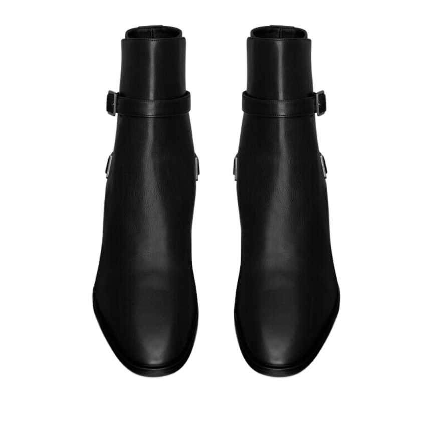 BOTTINES CUIR NOIR+SANGLE