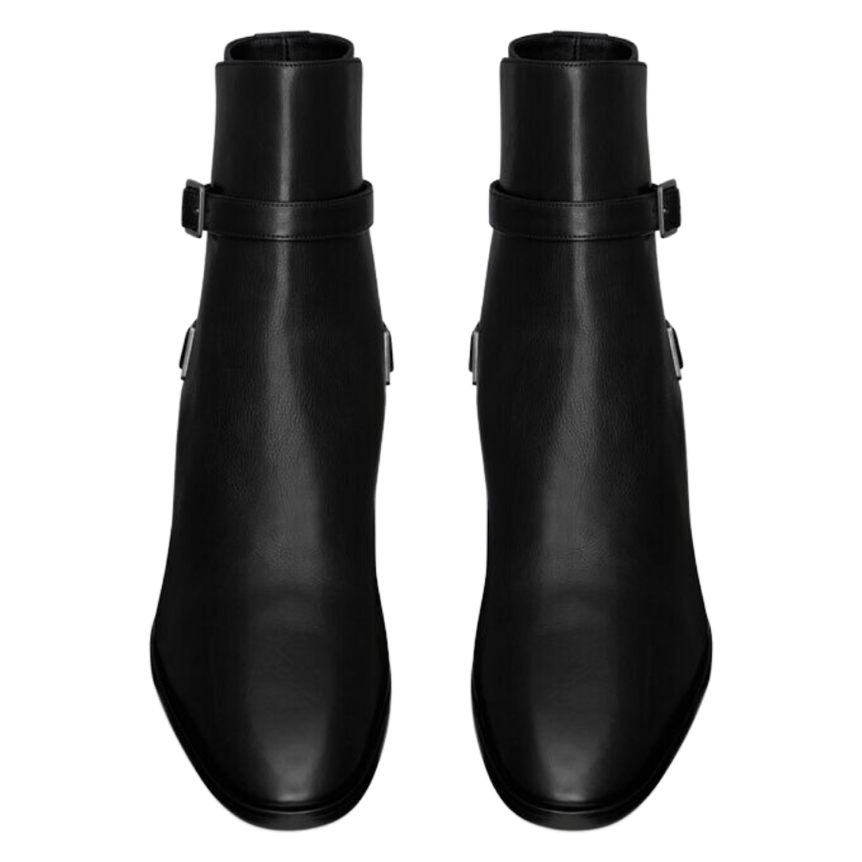 Bottines SAITN LAURENT Dorian Jodhpur cuir lisse noir Boucle