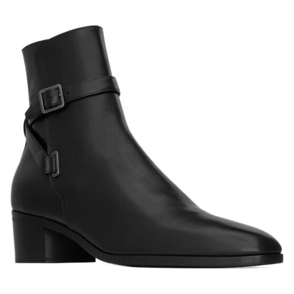 Bottines SAITN LAURENT Dorian Jodhpur cuir lisse noir Boucle