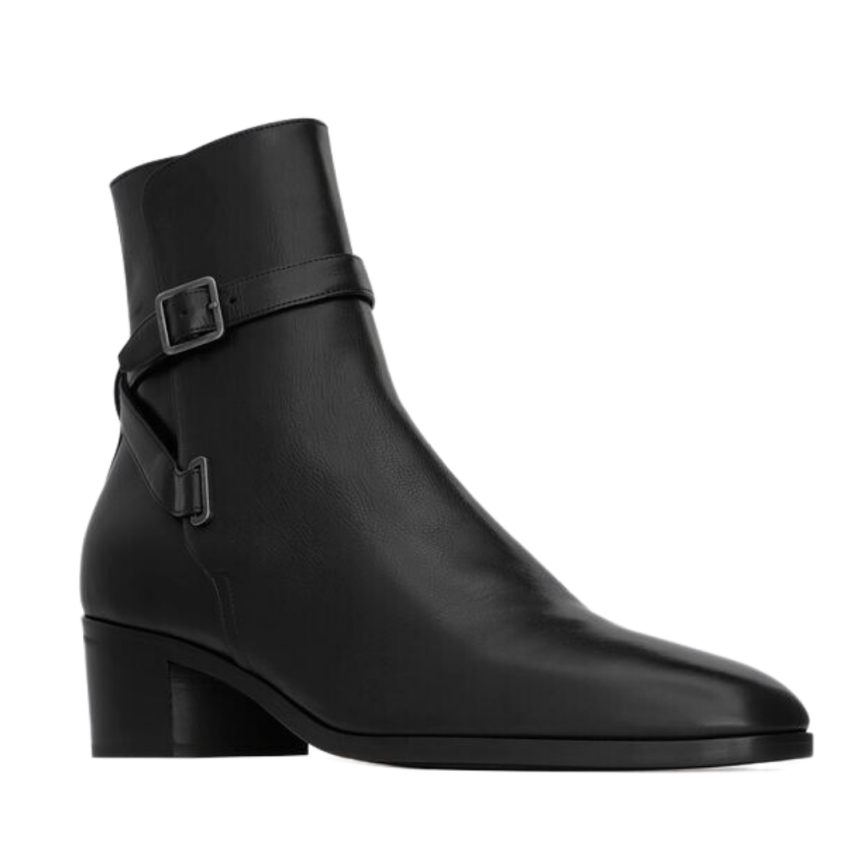 BOTTINES CUIR NOIR+SANGLE