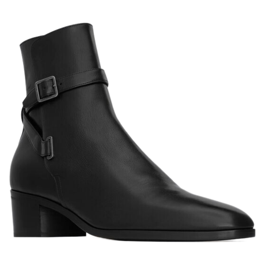 Bottines SAITN LAURENT Dorian Jodhpur cuir lisse noir Boucle