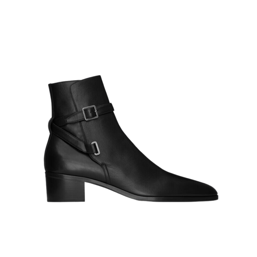 BOTTINES CUIR NOIR+SANGLE
