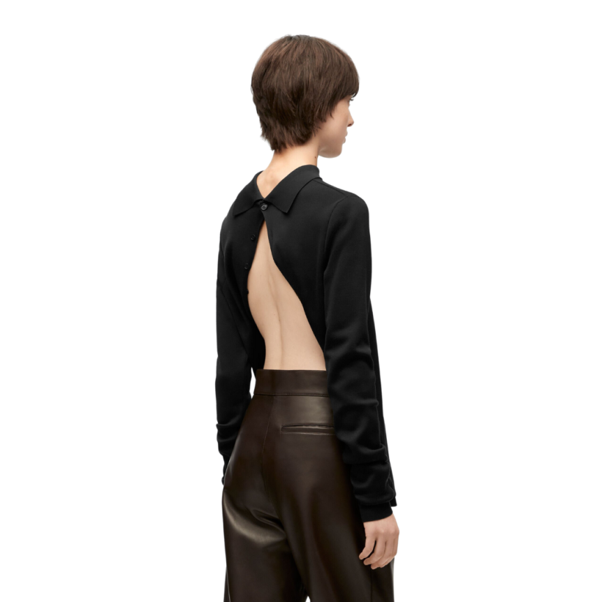 Pull dos à devant LOEWE polo maille soie noire