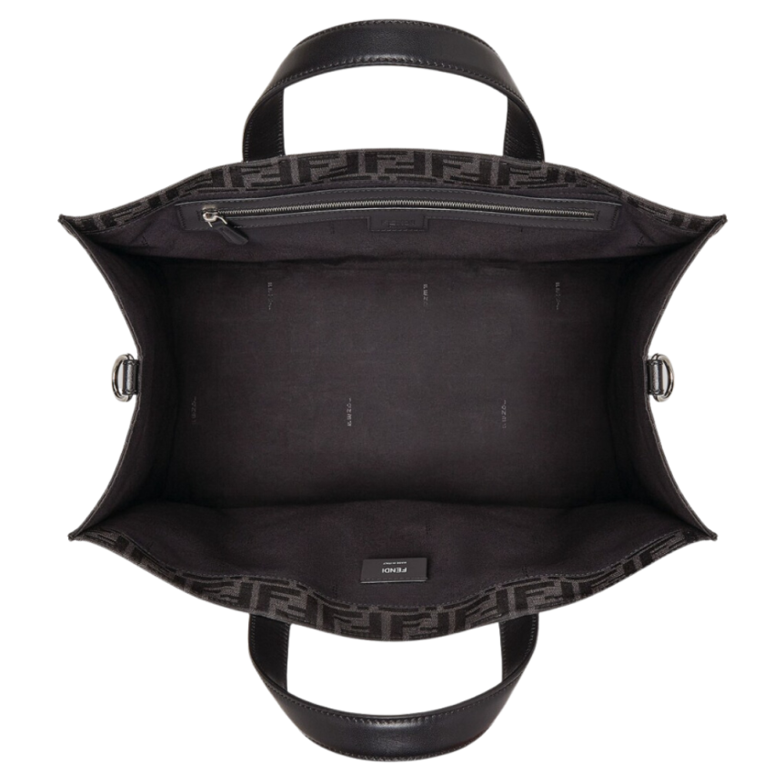 Grand sac shopping FENDI tissu jacquard recyclé motif FF gris